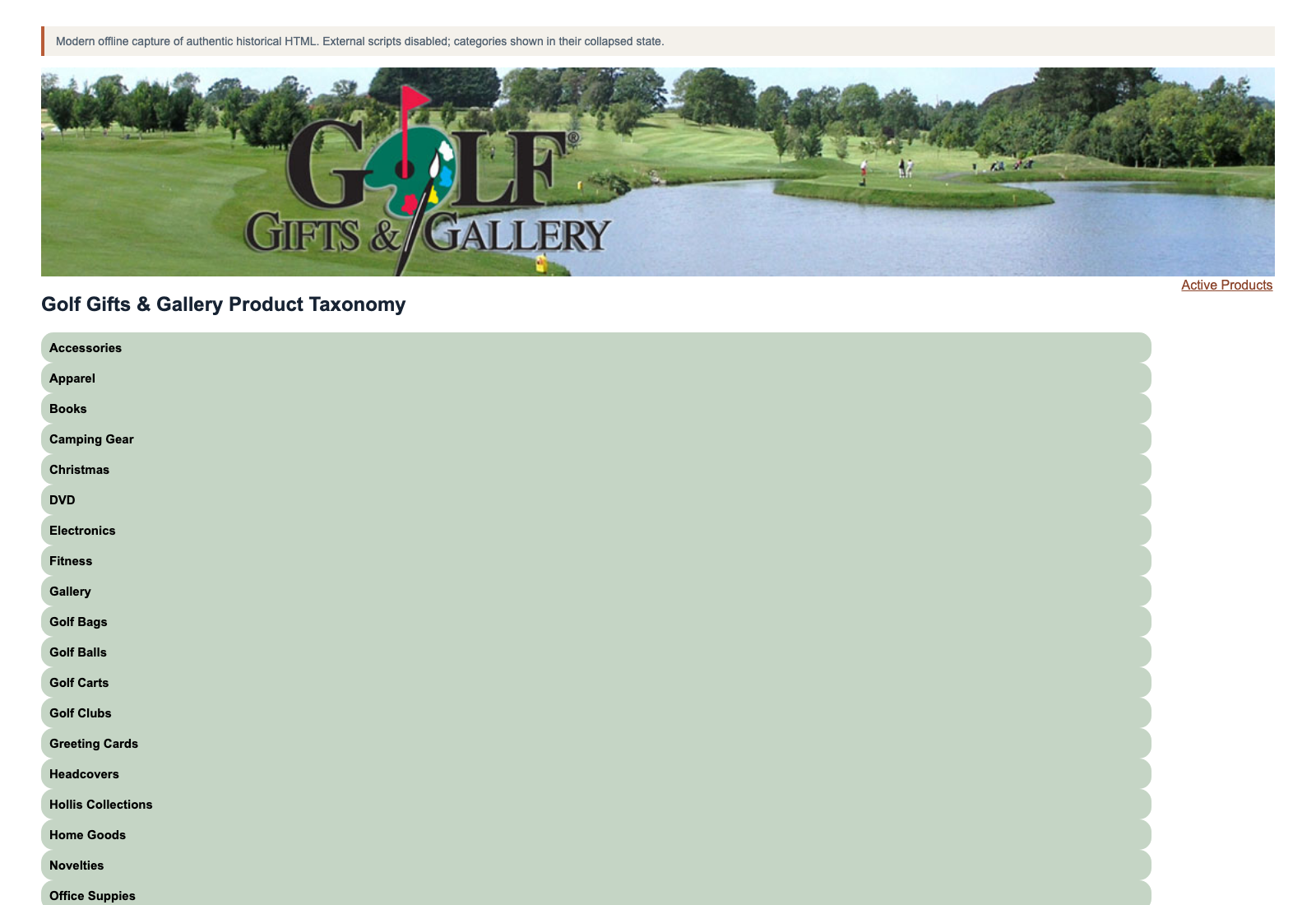 Modern offline capture of the full Golf Gifts & Gallery product taxonomy navigation